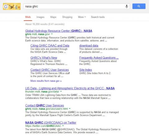 Google search for "NASA GHRC"